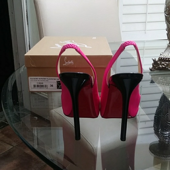 Louboutin Flo Sling patent neon peep toe slingback - Picture 4 of 6